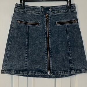 Rag & Bone Denim Zip Front Mini Skirt Size 4 Blue Moto Style Made in USA
